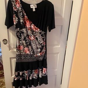 Joseph Ribkoff Black and Pink Asymmetrical Dress